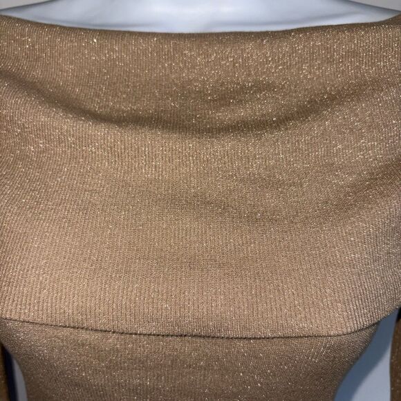 Ralph Lauren Black Label Gold Metallic Sparkle Off Shoulder Sweater Size Small - Picture 2 of 6